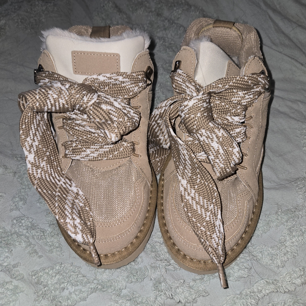 Tan and White High-Top Sneakers